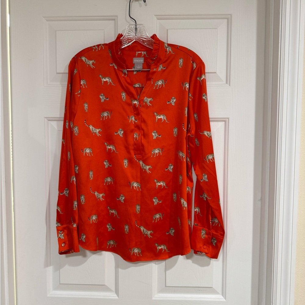Chico's Red Blouse with Animal Print